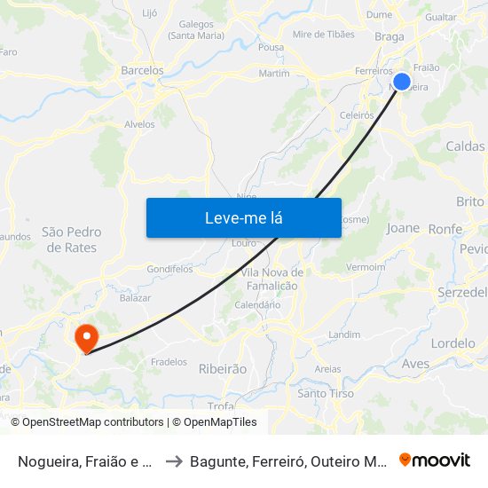 Nogueira, Fraião e Lamaçães to Bagunte, Ferreiró, Outeiro Maior e Parada map