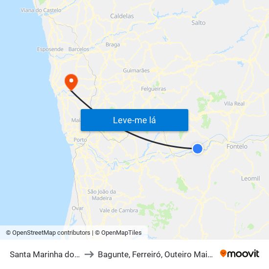 Santa Marinha do Zêzere to Bagunte, Ferreiró, Outeiro Maior e Parada map