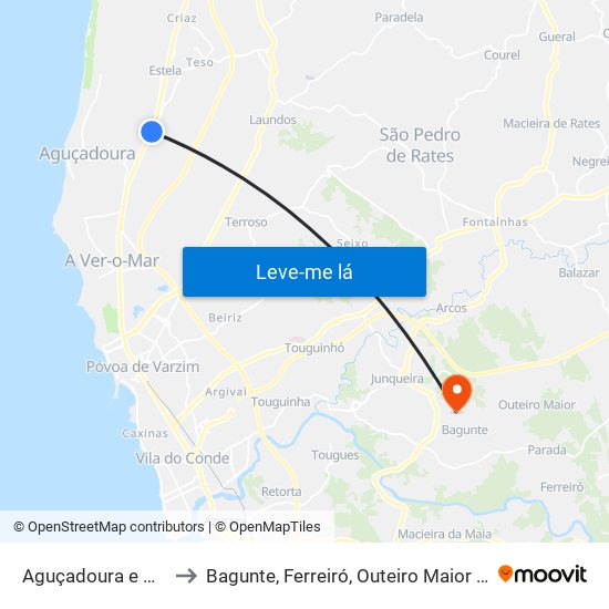 Aguçadoura e Navais to Bagunte, Ferreiró, Outeiro Maior e Parada map