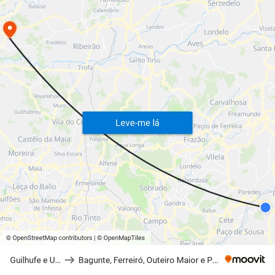 Guilhufe e Urrô to Bagunte, Ferreiró, Outeiro Maior e Parada map