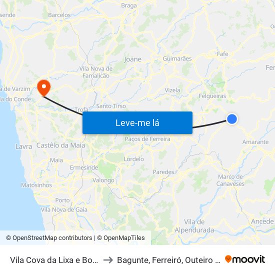 Vila Cova da Lixa e Borba de Godim to Bagunte, Ferreiró, Outeiro Maior e Parada map