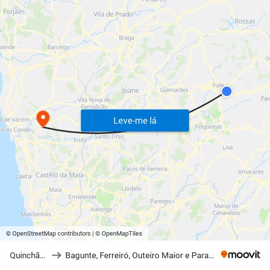 Quinchães to Bagunte, Ferreiró, Outeiro Maior e Parada map