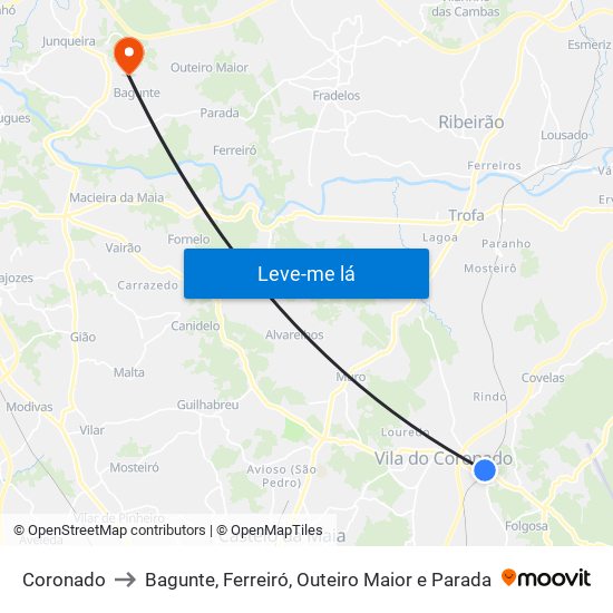 Coronado to Bagunte, Ferreiró, Outeiro Maior e Parada map