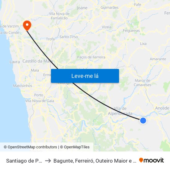 Santiago de Piães to Bagunte, Ferreiró, Outeiro Maior e Parada map