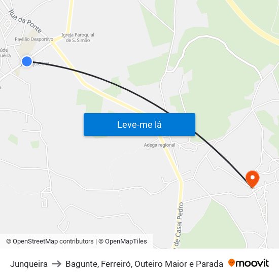 Junqueira to Bagunte, Ferreiró, Outeiro Maior e Parada map