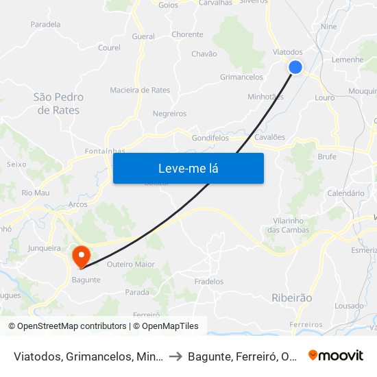 Viatodos, Grimancelos, Minhotães e Monte de Fralães to Bagunte, Ferreiró, Outeiro Maior e Parada map