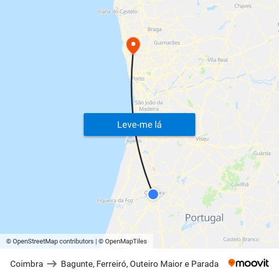 Coimbra to Bagunte, Ferreiró, Outeiro Maior e Parada map
