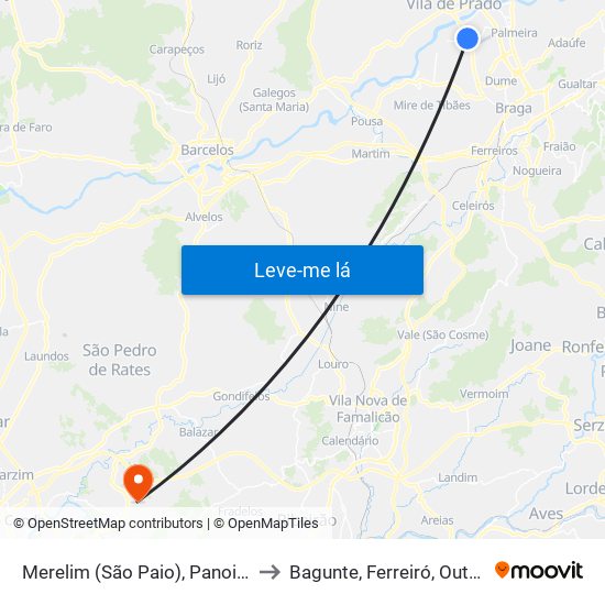 Merelim (São Paio), Panoias e Parada de Tibães to Bagunte, Ferreiró, Outeiro Maior e Parada map