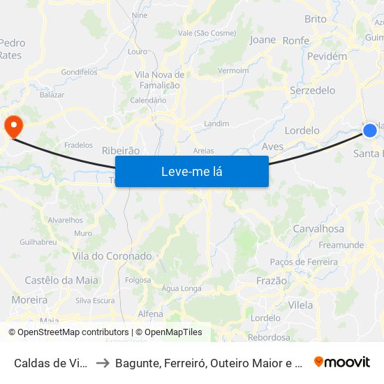 Caldas de Vizela to Bagunte, Ferreiró, Outeiro Maior e Parada map