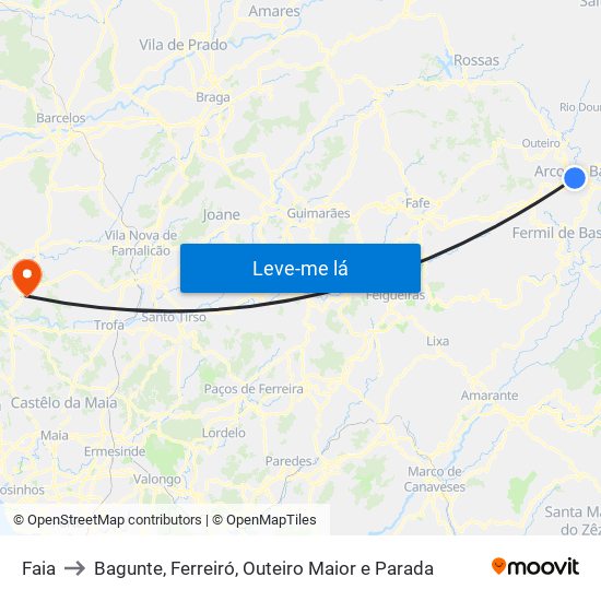Faia to Bagunte, Ferreiró, Outeiro Maior e Parada map