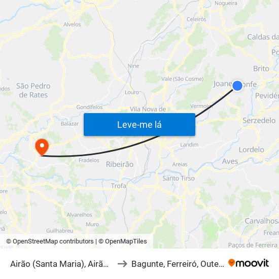 Airão (Santa Maria), Airão (São João) e Vermil to Bagunte, Ferreiró, Outeiro Maior e Parada map