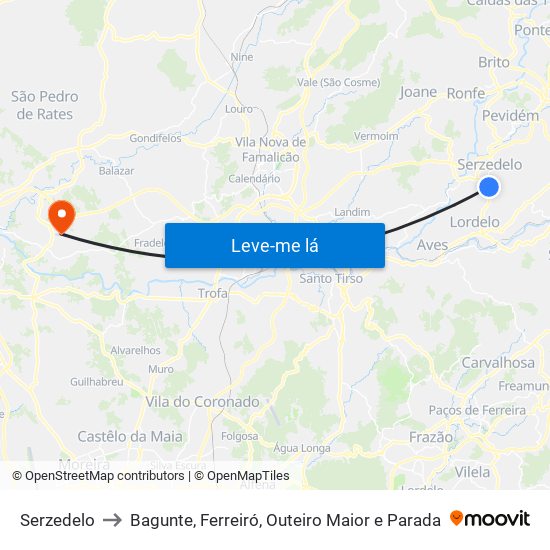 Serzedelo to Bagunte, Ferreiró, Outeiro Maior e Parada map