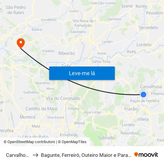 Carvalhosa to Bagunte, Ferreiró, Outeiro Maior e Parada map