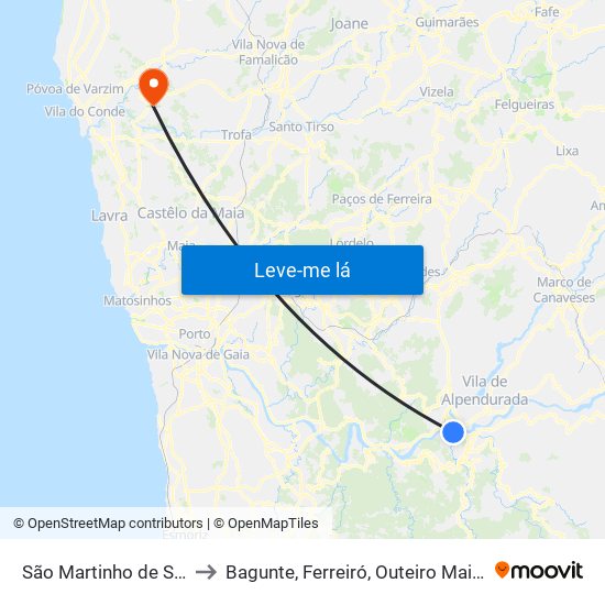 São Martinho de Sardoura to Bagunte, Ferreiró, Outeiro Maior e Parada map