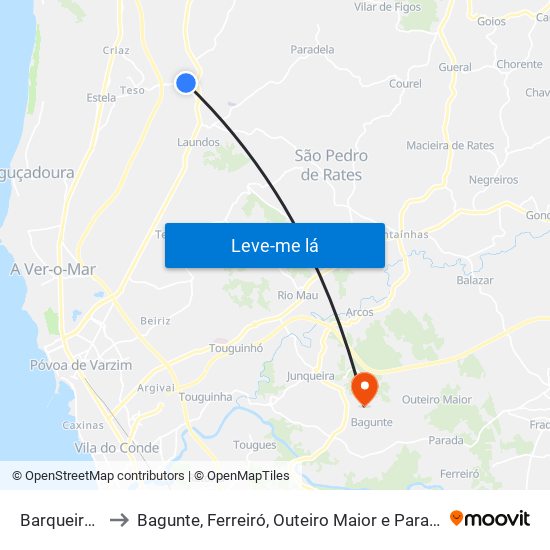 Barqueiros to Bagunte, Ferreiró, Outeiro Maior e Parada map