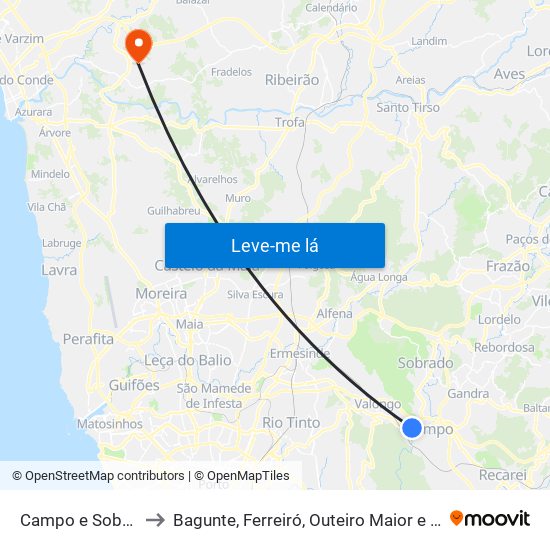 Campo e Sobrado to Bagunte, Ferreiró, Outeiro Maior e Parada map