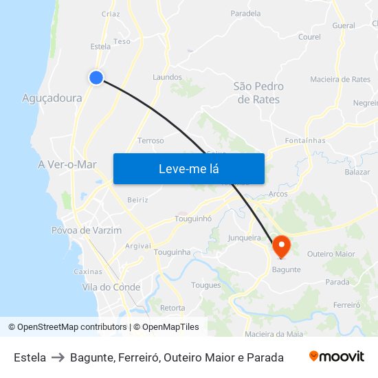 Estela to Bagunte, Ferreiró, Outeiro Maior e Parada map