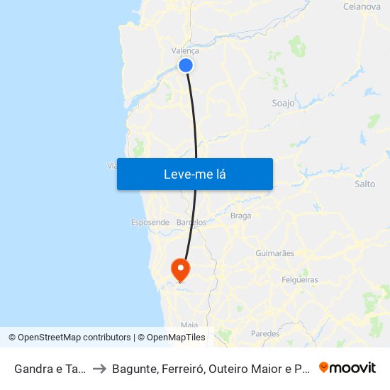 Gandra e Taião to Bagunte, Ferreiró, Outeiro Maior e Parada map