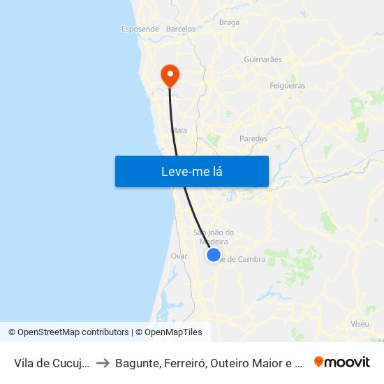 Vila de Cucujães to Bagunte, Ferreiró, Outeiro Maior e Parada map