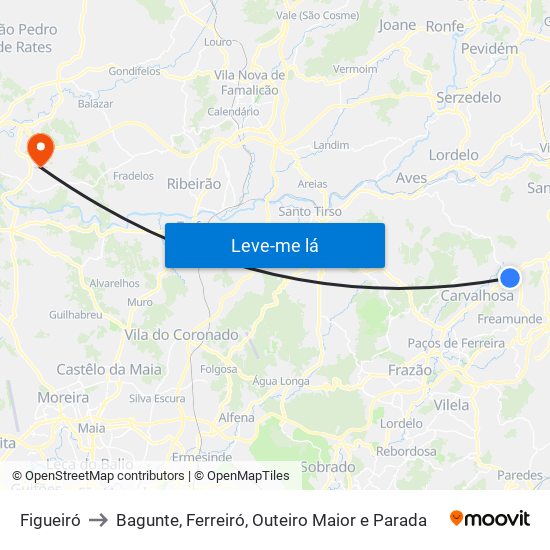 Figueiró to Bagunte, Ferreiró, Outeiro Maior e Parada map