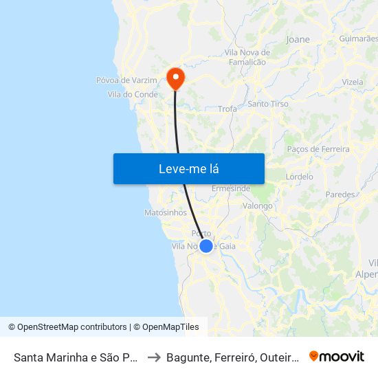 Santa Marinha e São Pedro da Afurada to Bagunte, Ferreiró, Outeiro Maior e Parada map