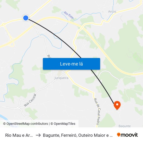 Rio Mau e Arcos to Bagunte, Ferreiró, Outeiro Maior e Parada map