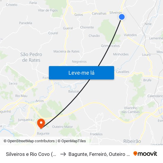 Silveiros e Rio Covo (Santa Eulália) to Bagunte, Ferreiró, Outeiro Maior e Parada map