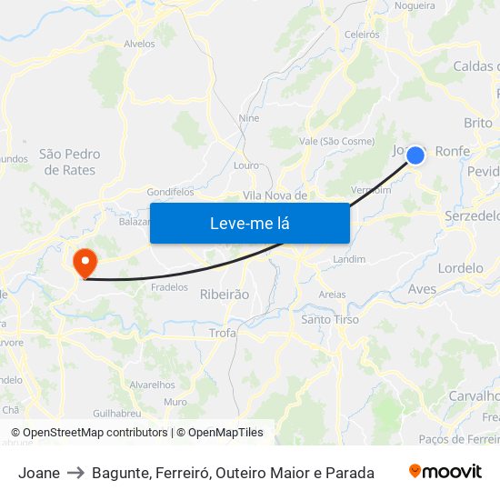 Joane to Bagunte, Ferreiró, Outeiro Maior e Parada map