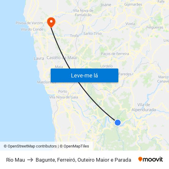 Rio Mau to Bagunte, Ferreiró, Outeiro Maior e Parada map