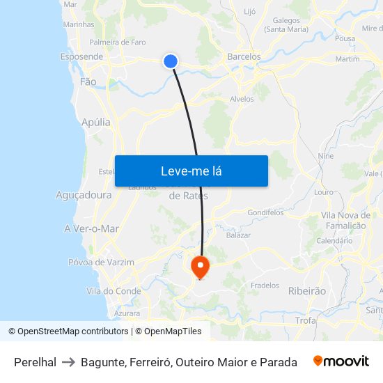 Perelhal to Bagunte, Ferreiró, Outeiro Maior e Parada map