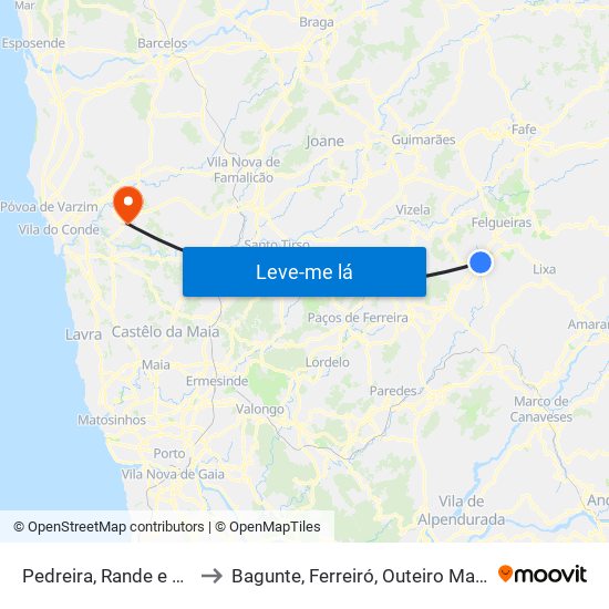 Pedreira, Rande e Sernande to Bagunte, Ferreiró, Outeiro Maior e Parada map