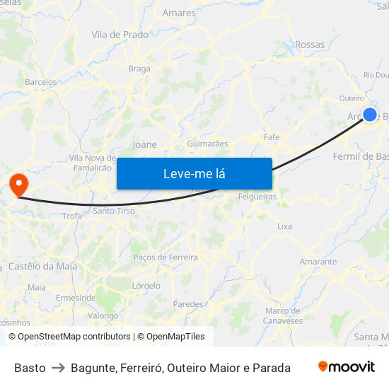 Basto to Bagunte, Ferreiró, Outeiro Maior e Parada map