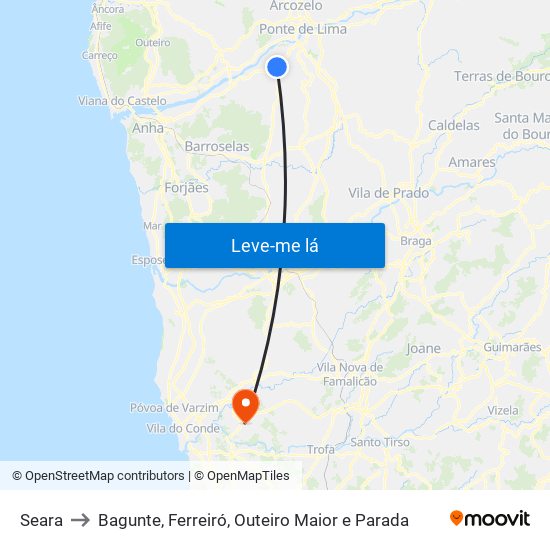 Seara to Bagunte, Ferreiró, Outeiro Maior e Parada map