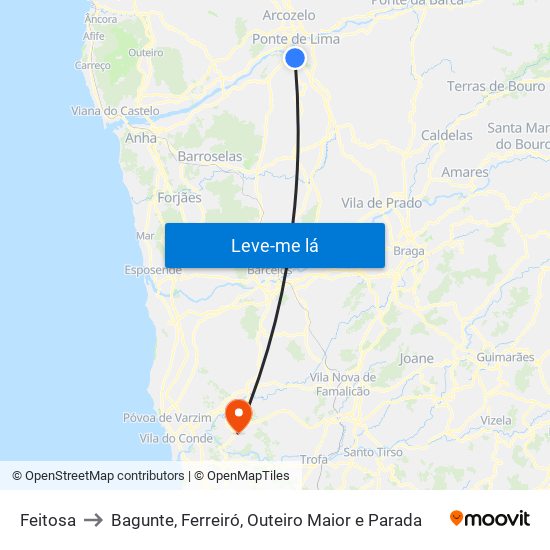 Feitosa to Bagunte, Ferreiró, Outeiro Maior e Parada map