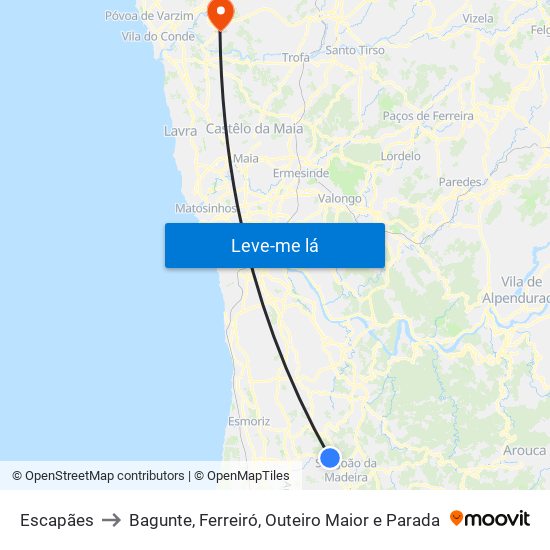 Escapães to Bagunte, Ferreiró, Outeiro Maior e Parada map