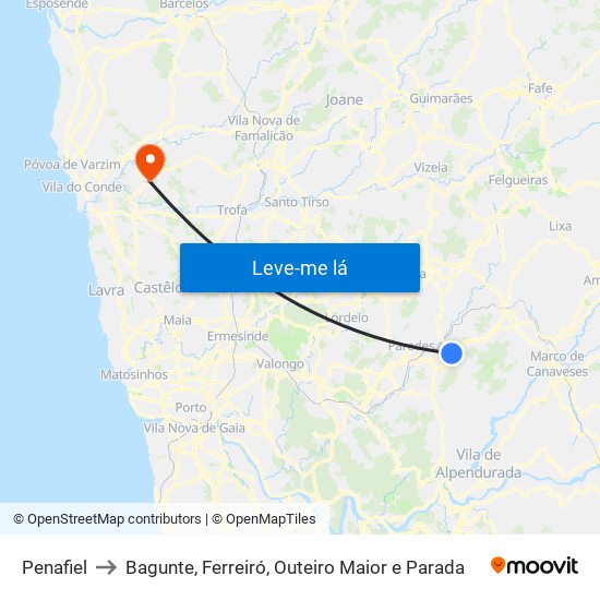 Penafiel to Bagunte, Ferreiró, Outeiro Maior e Parada map