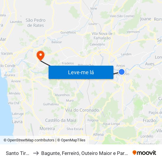 Santo Tirso to Bagunte, Ferreiró, Outeiro Maior e Parada map