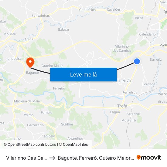 Vilarinho Das Cambas to Bagunte, Ferreiró, Outeiro Maior e Parada map