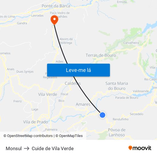 Monsul to Cuide de Vila Verde map