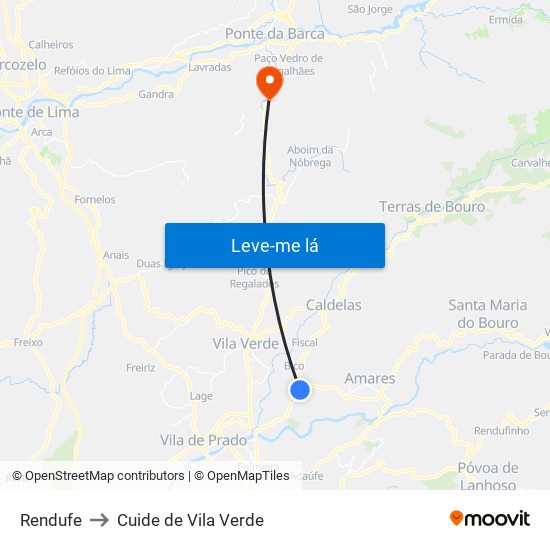 Rendufe to Cuide de Vila Verde map