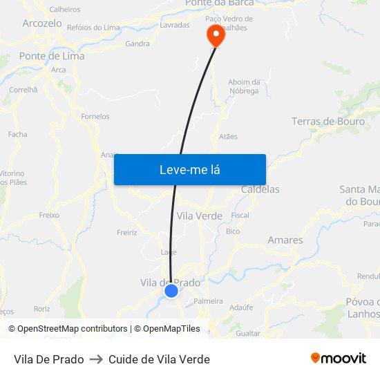 Vila De Prado to Cuide de Vila Verde map