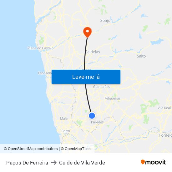 Paços De Ferreira to Cuide de Vila Verde map