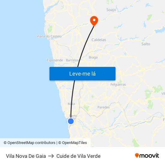 Vila Nova De Gaia to Cuide de Vila Verde map