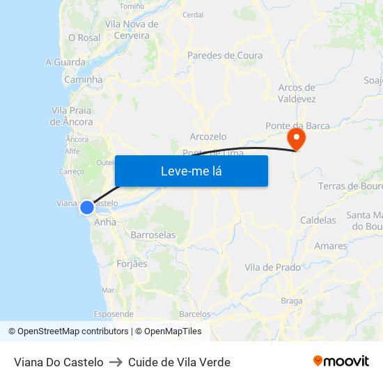 Viana Do Castelo to Cuide de Vila Verde map