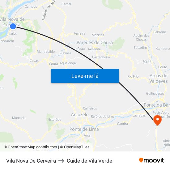 Vila Nova De Cerveira to Cuide de Vila Verde map