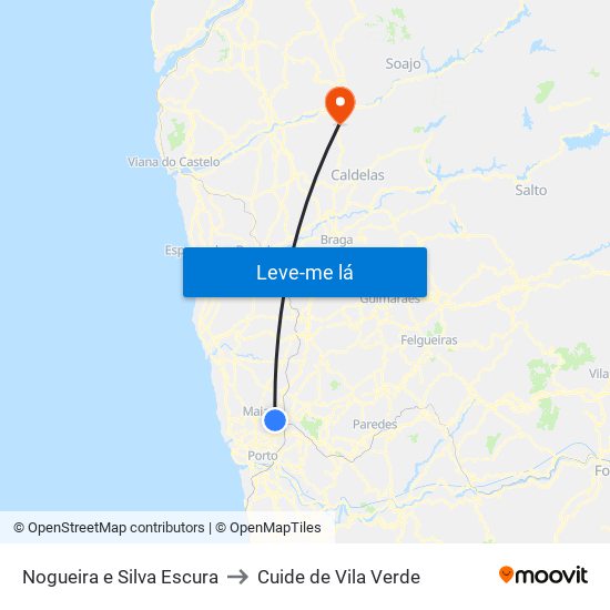 Nogueira e Silva Escura to Cuide de Vila Verde map