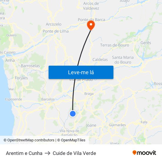 Arentim e Cunha to Cuide de Vila Verde map