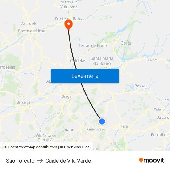 São Torcato to Cuide de Vila Verde map