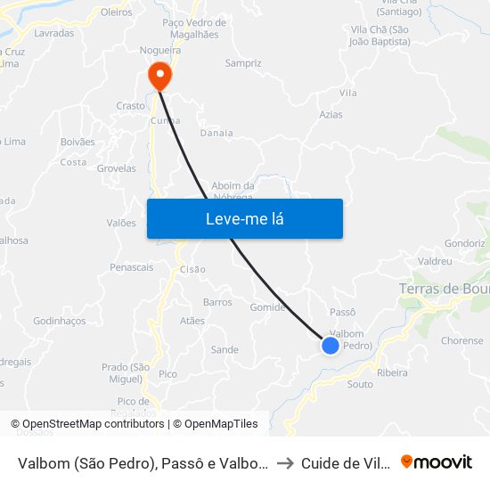 Valbom (São Pedro), Passô e Valbom (São Martinho) to Cuide de Vila Verde map