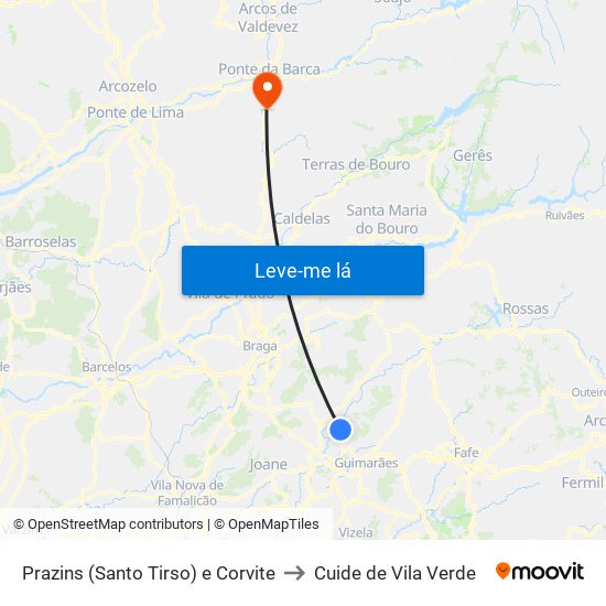 Prazins (Santo Tirso) e Corvite to Cuide de Vila Verde map
